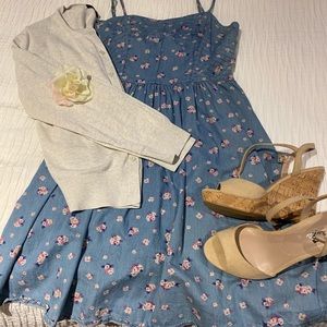 Smocked Baby Blue Medium Flower Print Dress